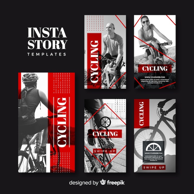 Fietsen instagram verhalen sjabloonverzameling Gratis Vector