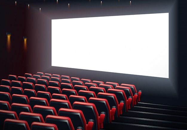 Film bioscoop première posterontwerp met wit scherm. Premium Vector
