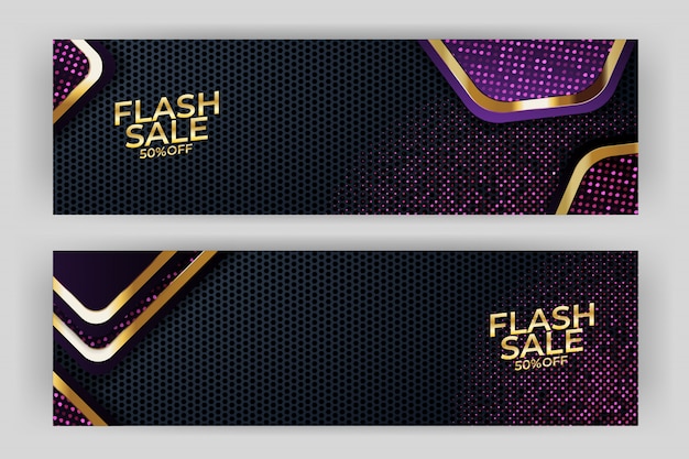 Flash verkoop banner met gouden achtergrond stijl premium Premium Vector