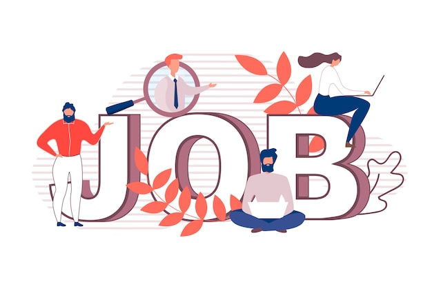 Flat cartoon enorme letters making word job banner Premium Vector