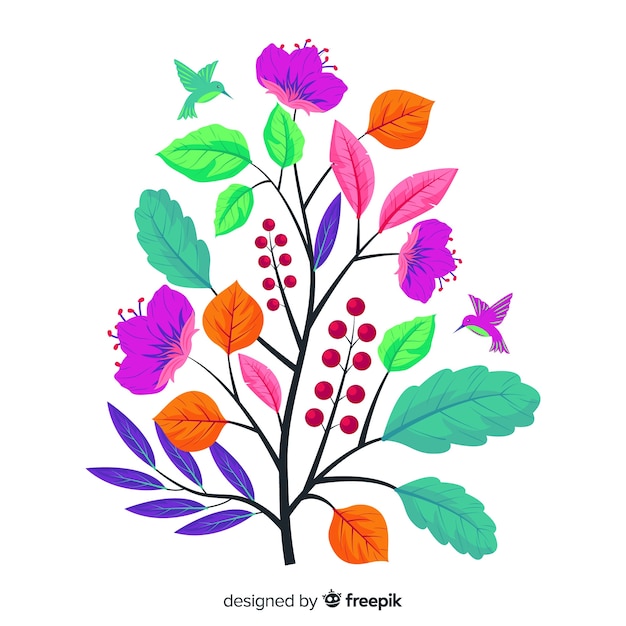 Flat kleurrijke bloementak Gratis Vector