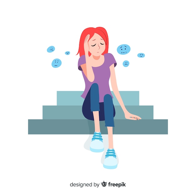 Flat meisje uiting geven aan haar verdriet Gratis Vector