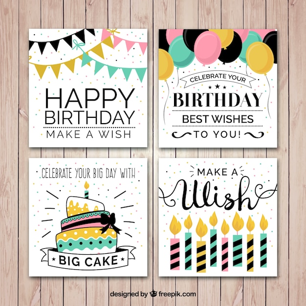 Flat verjaardagskaart inzameling Gratis Vector