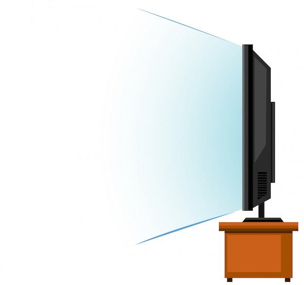 Flatscreen televisie op houten tafel Gratis Vector