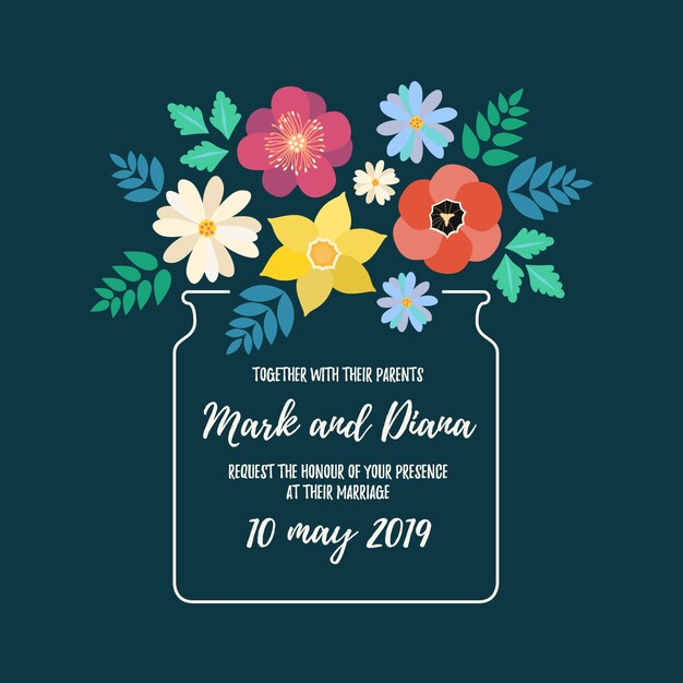 Floral bruiloft uitnodiging achtergrond met bloemen. Premium Vector