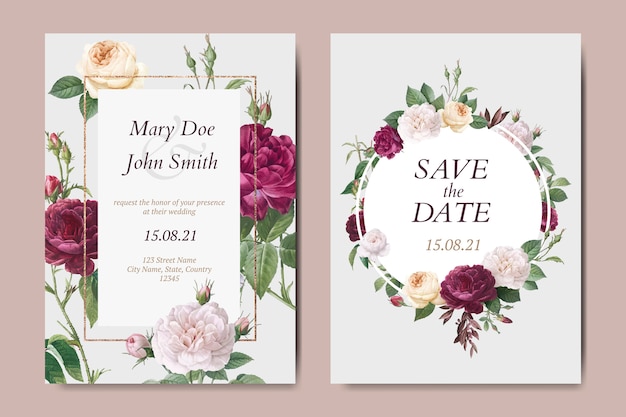 Floral bruiloft uitnodiging kaart vectoren instellen Gratis Vector