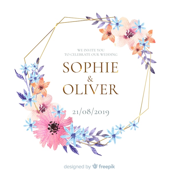 Floral frame bruiloft uitnodiging sjabloon Gratis Vector