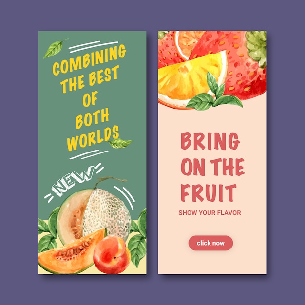Flyer met meloen, creatieve kleurrijke illustratie sjabloon. Gratis Vector