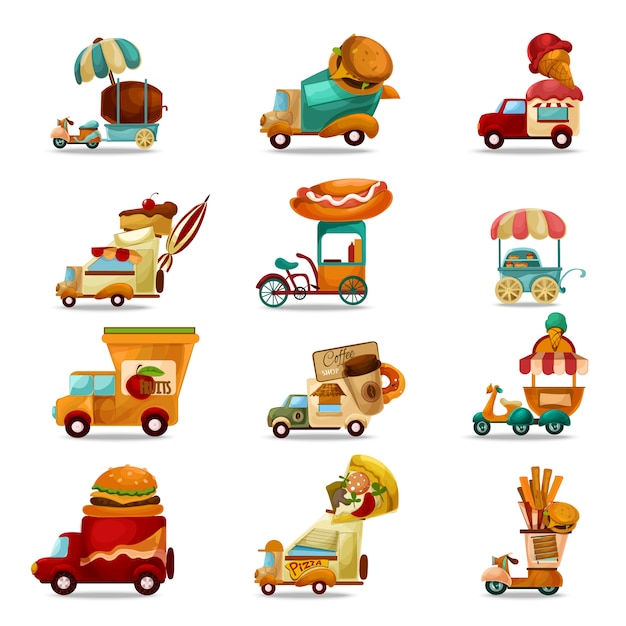Food trucks set Gratis Vector