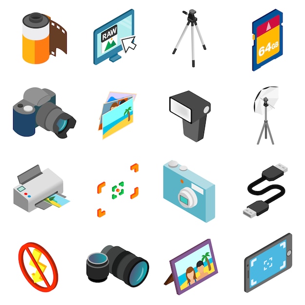 Fotografie pictogrammen instellen Premium Vector