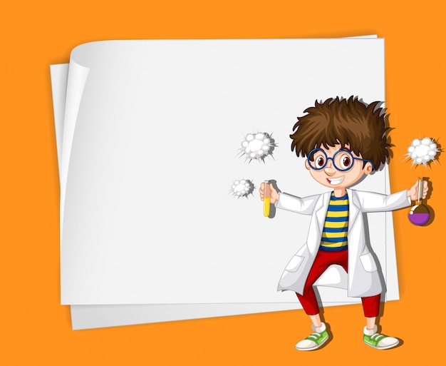 Frame sjabloon met kind in science lab Gratis Vector