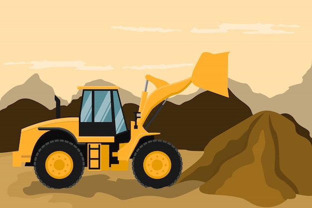 Frontlader voor bouw- en mijnbouwwerkzaamheden. zware machines. Premium Vector
