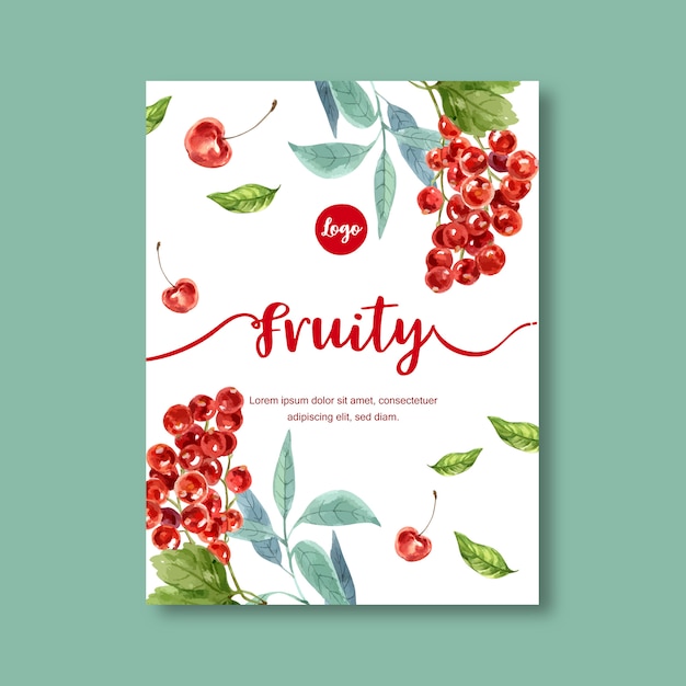 Fruit thema met kersen op witte achtergrond voor contrasterende illustratie sjabloon. Gratis Vector