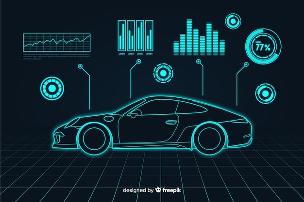 Futuristisch hologram van een auto Gratis Vector