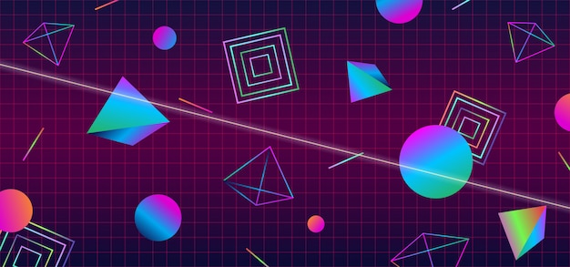 Futuristisch retro de bannerontwerp van de jaren '80stijl abstract dekking Premium Vector