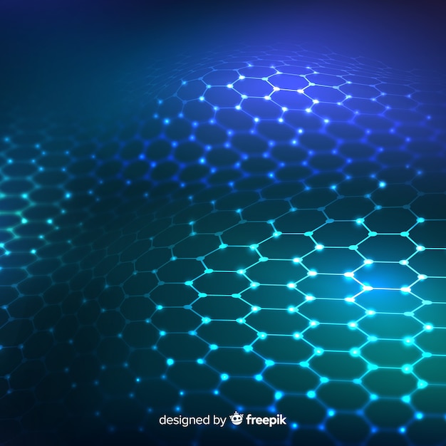 Futuristisch zeshoekig net op gradiënt blauwe achtergrond Gratis Vector
