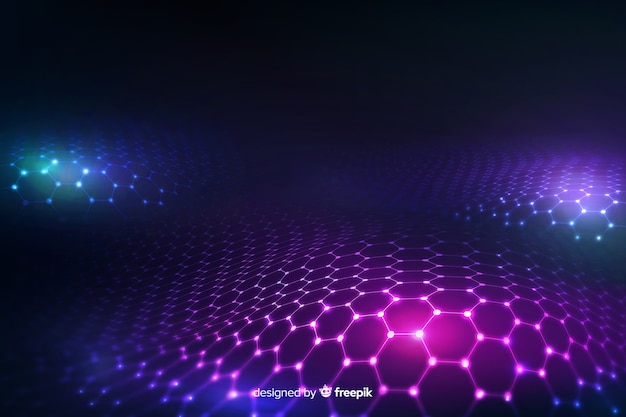 Futuristisch zeshoekig net op gradiënt violette achtergrond Gratis Vector