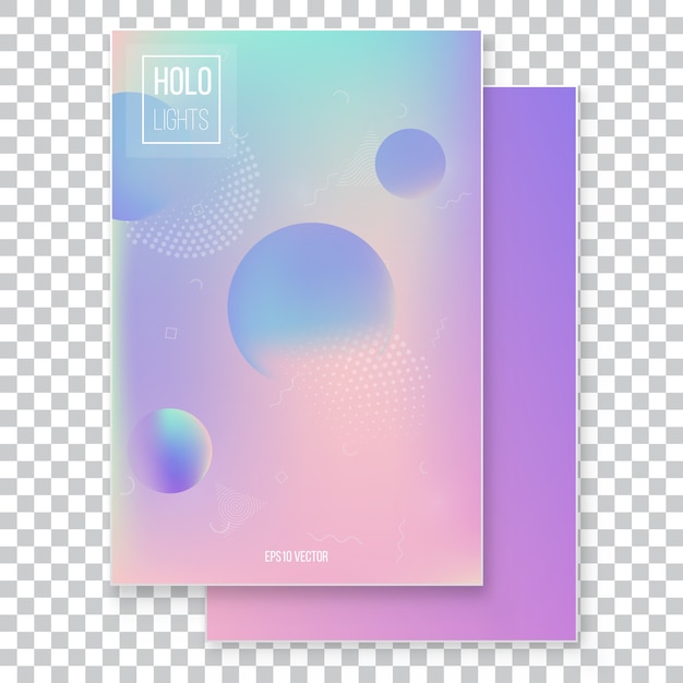 Futuristische moderne holografische cover set. jaren 90, jaren 80 retrostijl. Premium Vector