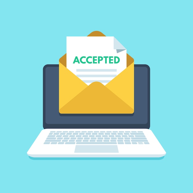 Geaccepteerde e-mail in envelop Premium Vector