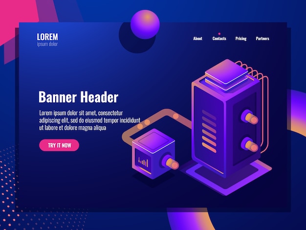 Gegevensfilter isometrisch pictogram, webhosting, serverruimte, datacenter cloudopslag, database en big data Gratis Vector