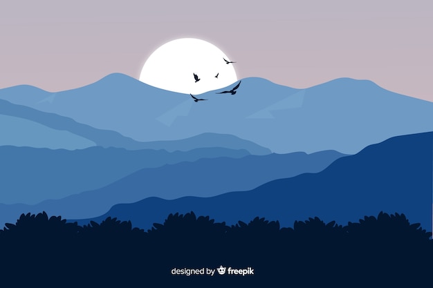 Geïllustreerd blauw gradiënt tropisch boslandschap Gratis Vector