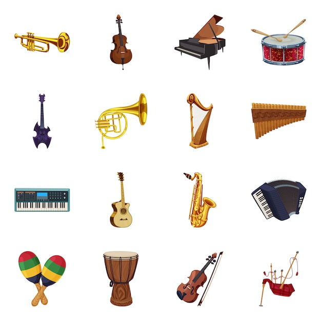 Geïsoleerd voorwerp van muziek en wijs pictogram. verzameling van muziek en gereedschap stock symbool voor web. Premium Vector
