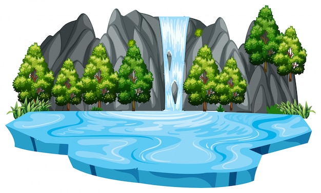 Geïsoleerde waterval landschaps sjabloon Premium Vector