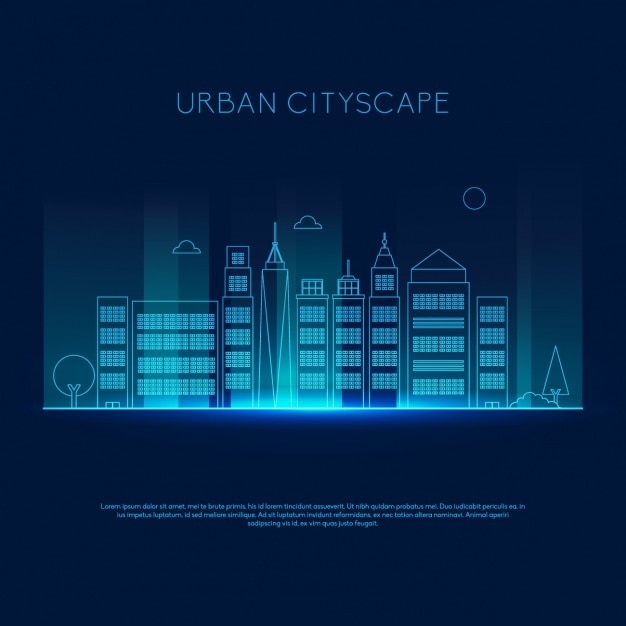 Gekleurde skyline ontwerp Gratis Vector
