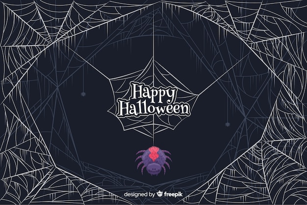 Gekleurde spin met spinnewebben halloween achtergrond Gratis Vector
