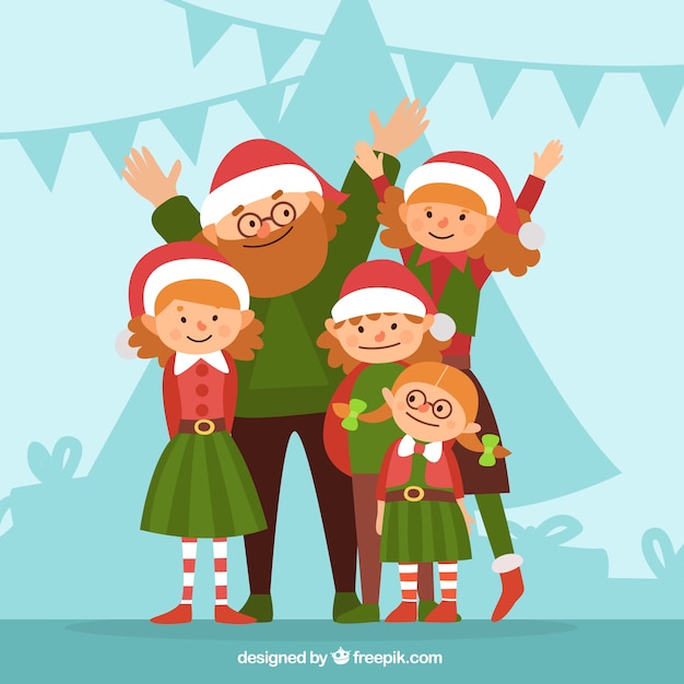 Gelukkig gezin met kerst kleren illustratie Gratis Vector