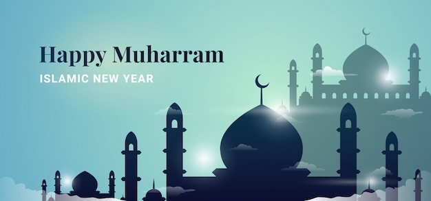 Gelukkig muharram islamitisch nieuw hijri-jaarontwerp als achtergrond Premium Vector