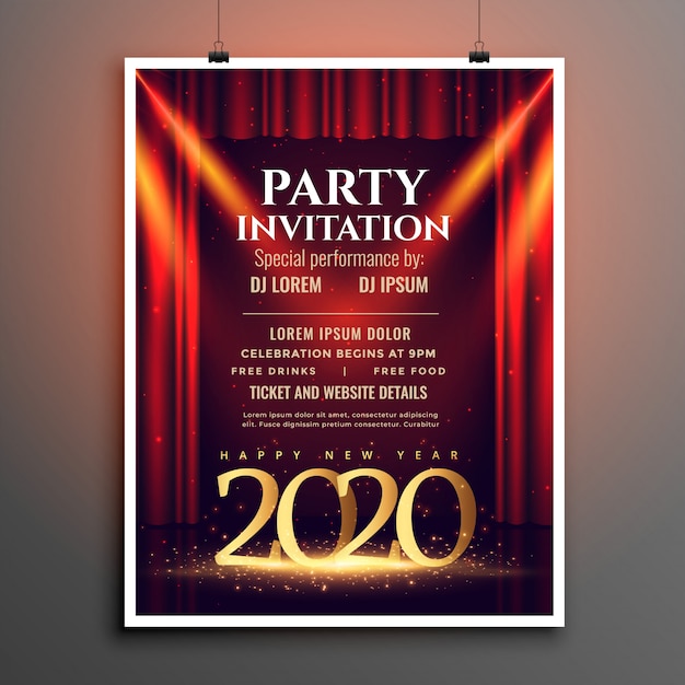 Gelukkig nieuw jaar 2020 feest uitnodiging sjabloon Gratis Vector