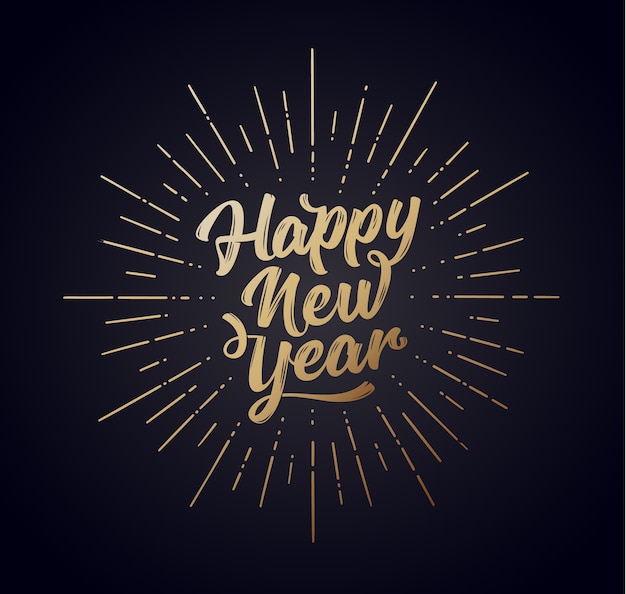 Gelukkig nieuwjaar. belettering van tekst voor happy new year of merry