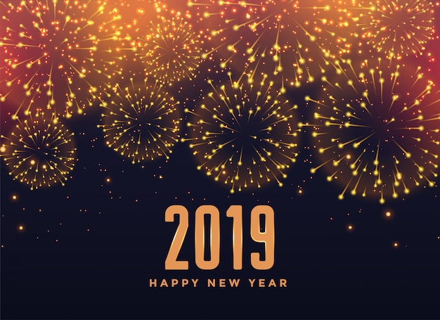 Gelukkige het jaarvuurwerkachtergrond van 2019 Gratis Vector