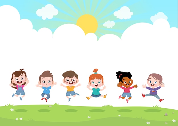 Gelukkige jonge geitjes samen vectorillustratie Premium Vector