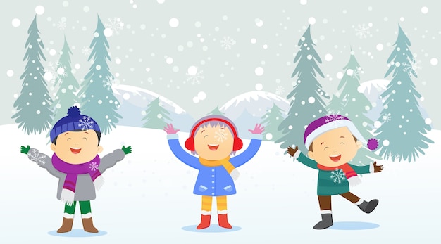 Gelukkige kinderen buiten spelen in de winter | Premium Vector
