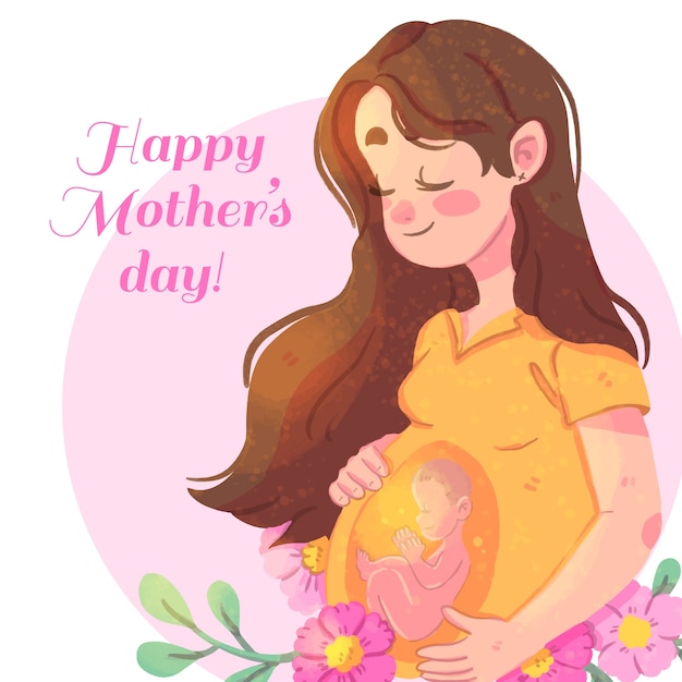 Gelukkige moederdag met zwangere vrouw | Gratis Vector