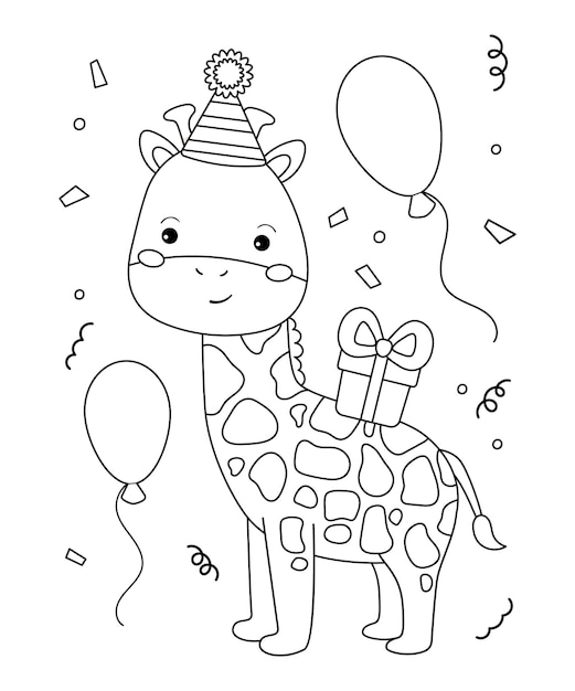 Hoofdstraat Maak het zwaar barst Gelukkige verjaardag kleurplaat voor kinderen. grappige cartoon giraf met  cadeau en ballonnen. | Premium Vector
