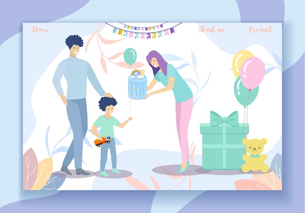 Gelukkige verjaardagspartij. familieplezier, ouders en zoon Premium Vector