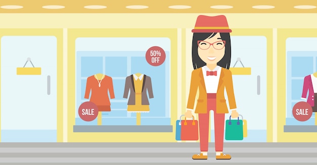 Gelukkige vrouw met zakken Premium Vector
