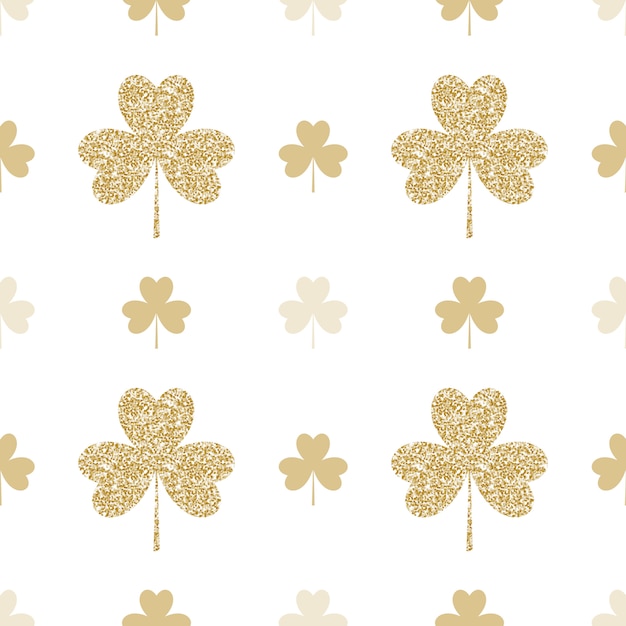 Geometrisch naadloos patroon met gouden klavers op witte achtergrond Premium Vector