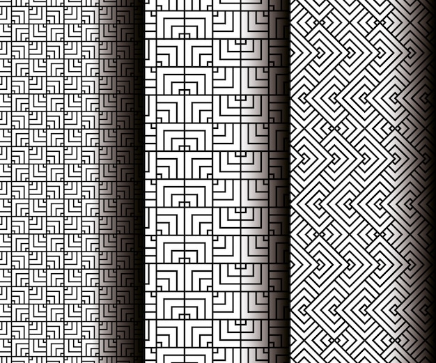 Geometrische figuren instellen in grijze naadloze patronen Gratis Vector