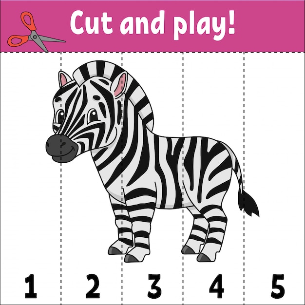 Getallen leren, knippen en spelen met een zebra Premium Vector