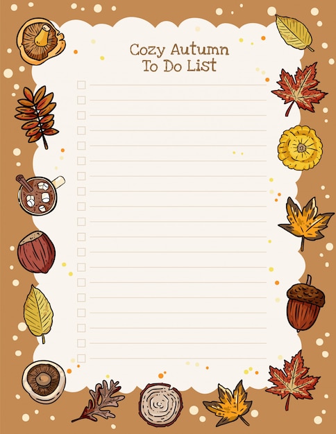 Gezellige herfst weekplanner en to do list met trendy herfstelementenornament Premium Vector