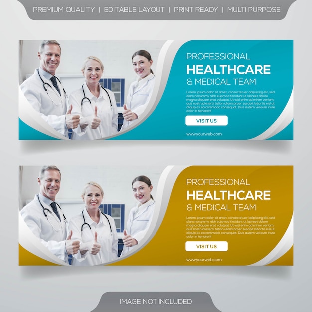 Gezondheidszorg en medisch team bannerontwerp Premium Vector