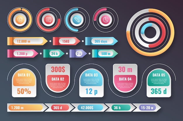 Glanzend infographic elementenpakket Gratis Vector