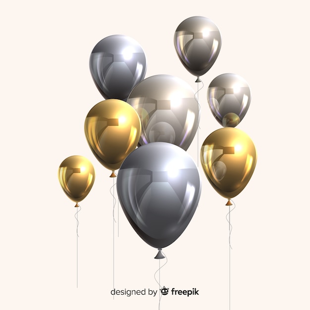 Glanzend metallic en gouden ballonnen 3d effect Gratis Vector