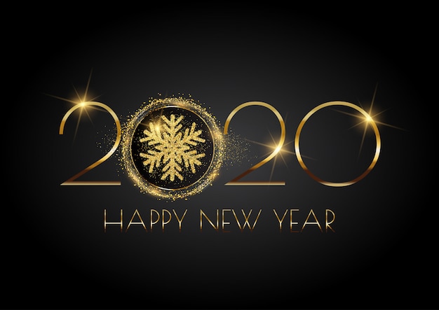Glittery happy new year-achtergrond met sneeuwvlok Gratis Vector