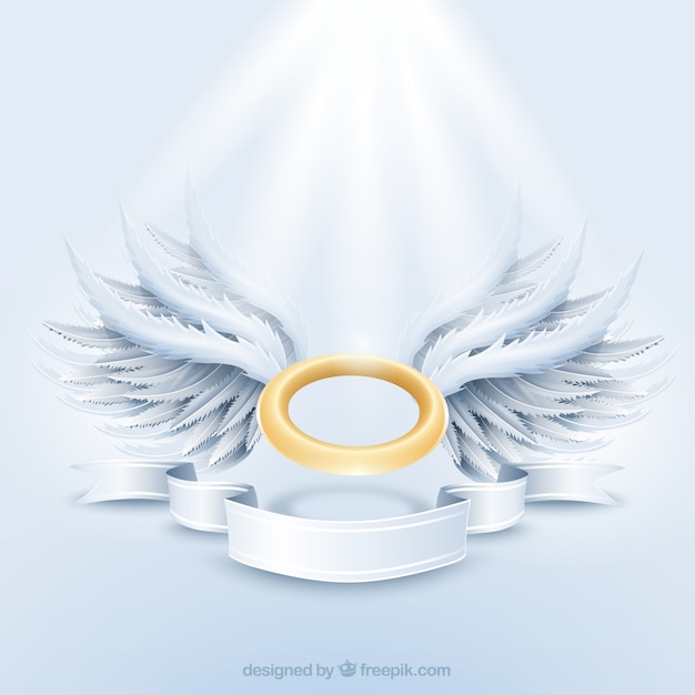 Golden aureool en witte vleugels Gratis Vector