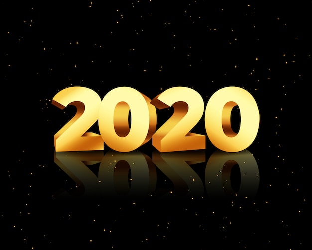 Gouden 2020 in 3d-stijl op zwarte kaart Gratis Vector